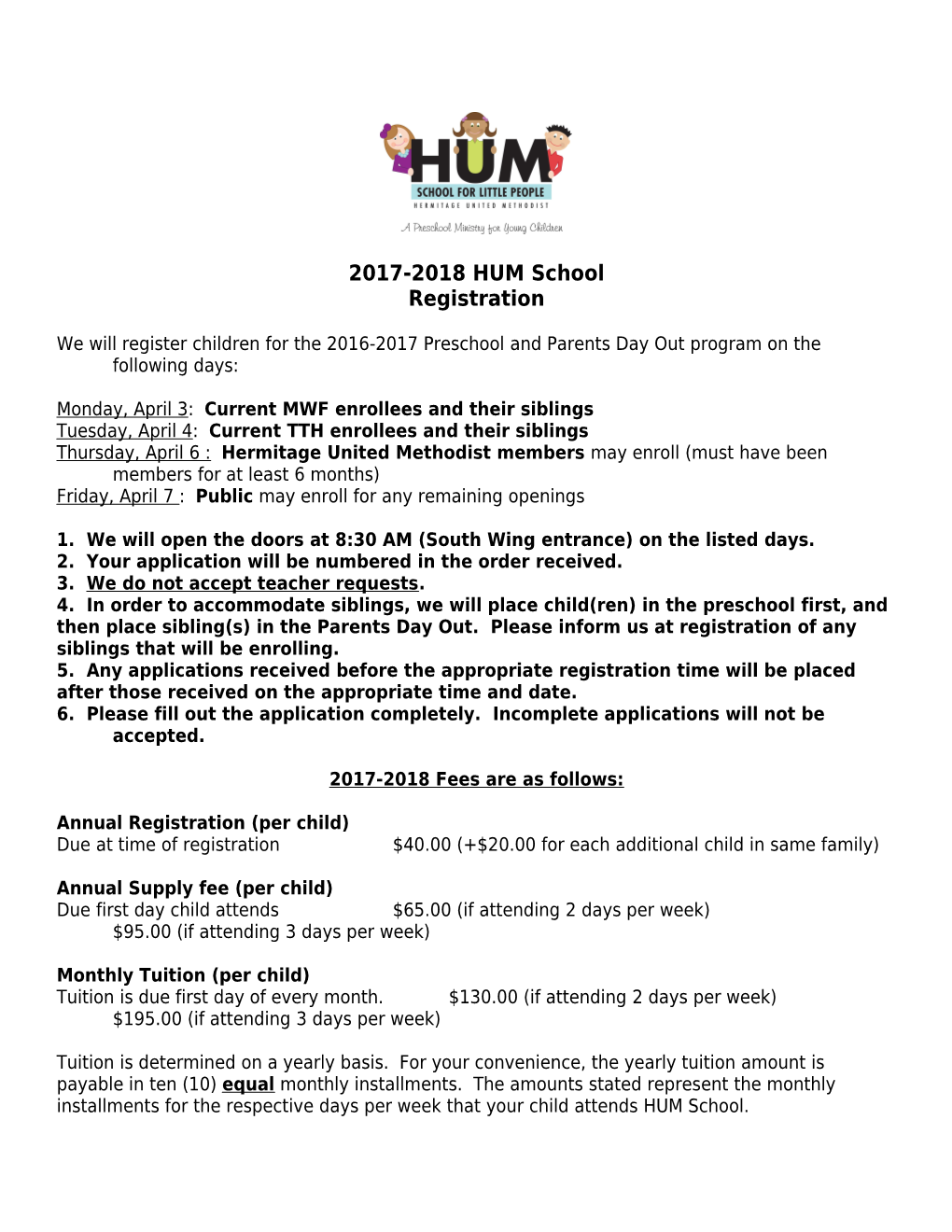 HUM School Fall '11 Registration