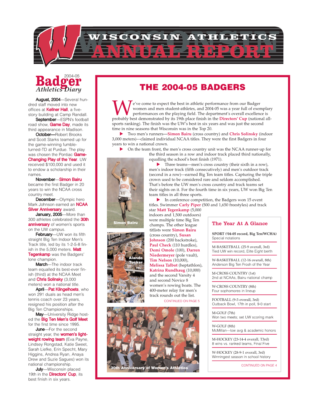 Badger2004-05 Athletics Diary the 2004-05 BADGERS
