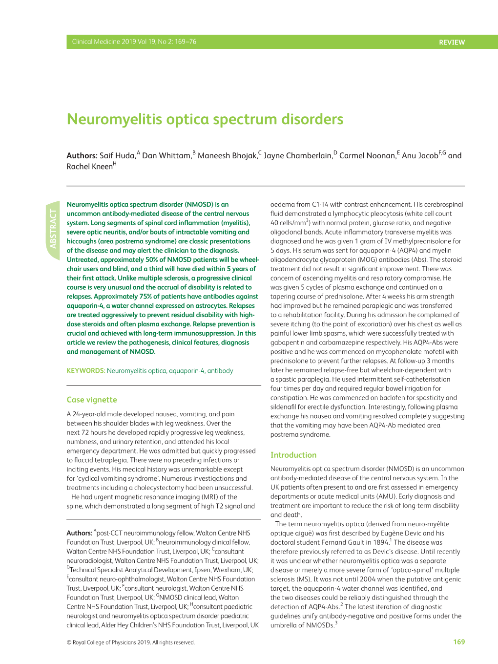 Neuromyelitis Optica Spectrum Disorders