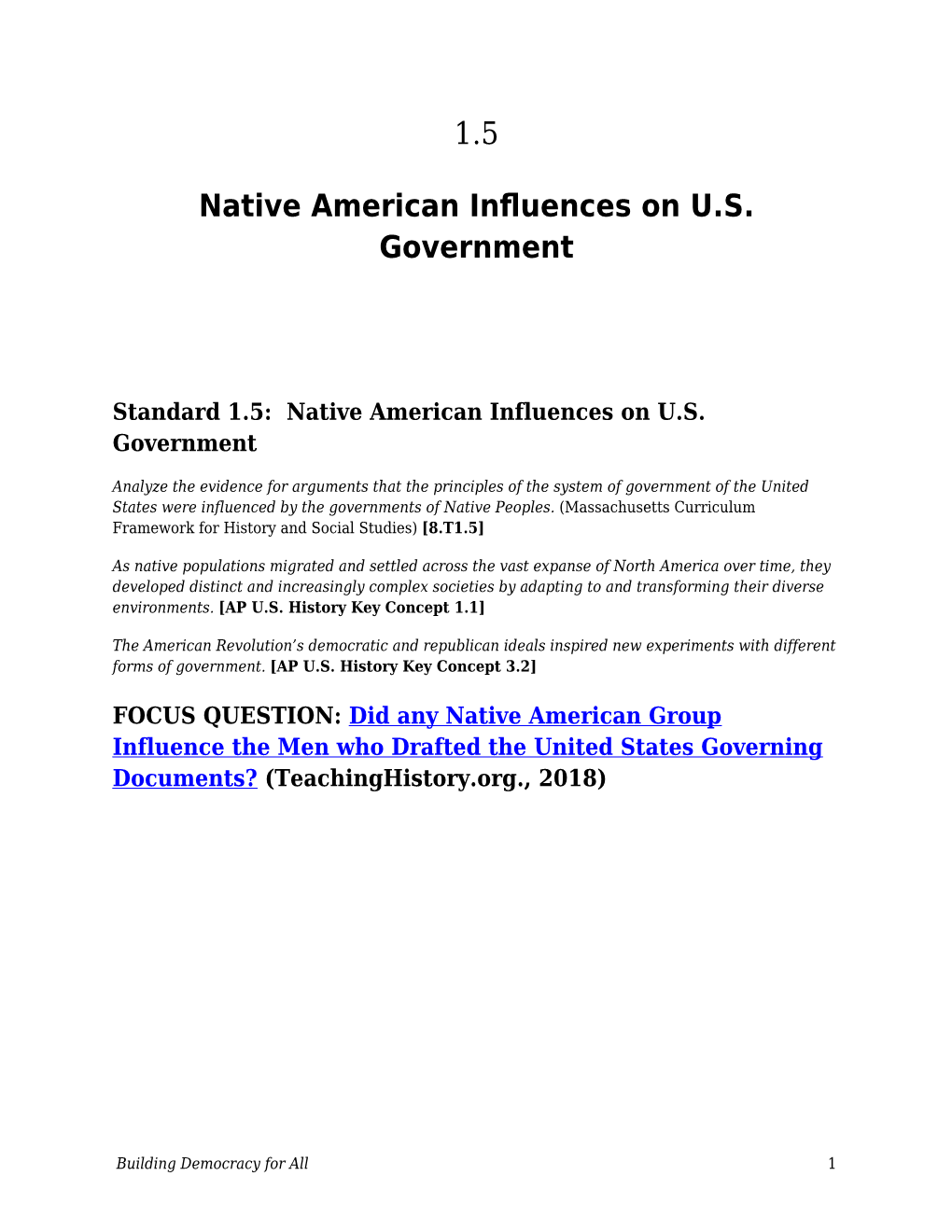 Native American Influences on U.S. Government