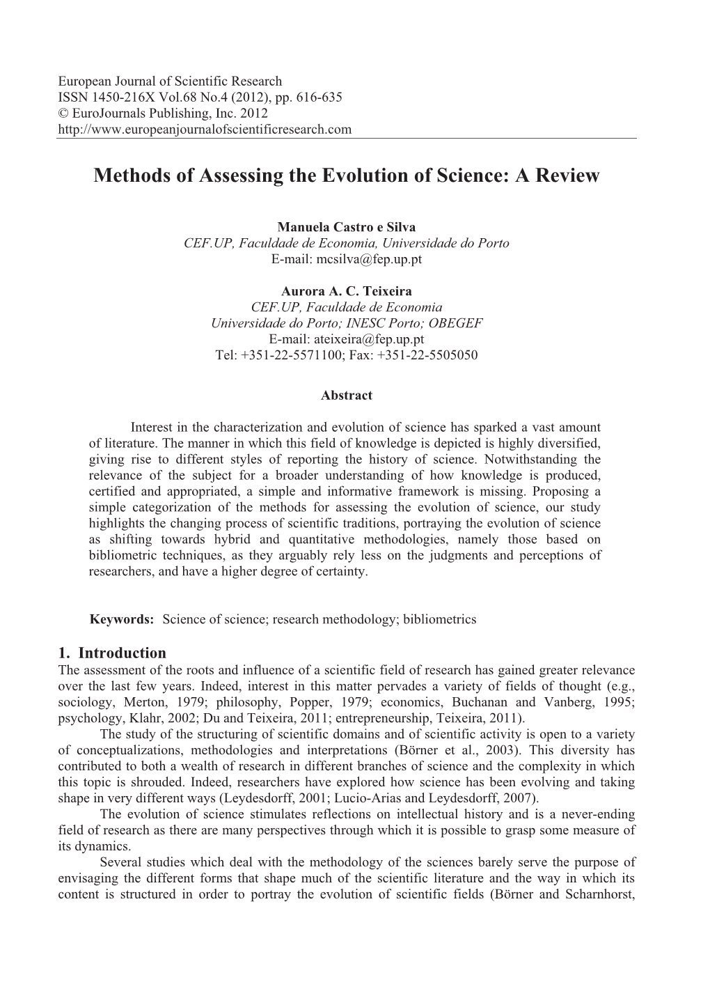 Methods of Assessing the Evolution of Science: a Review