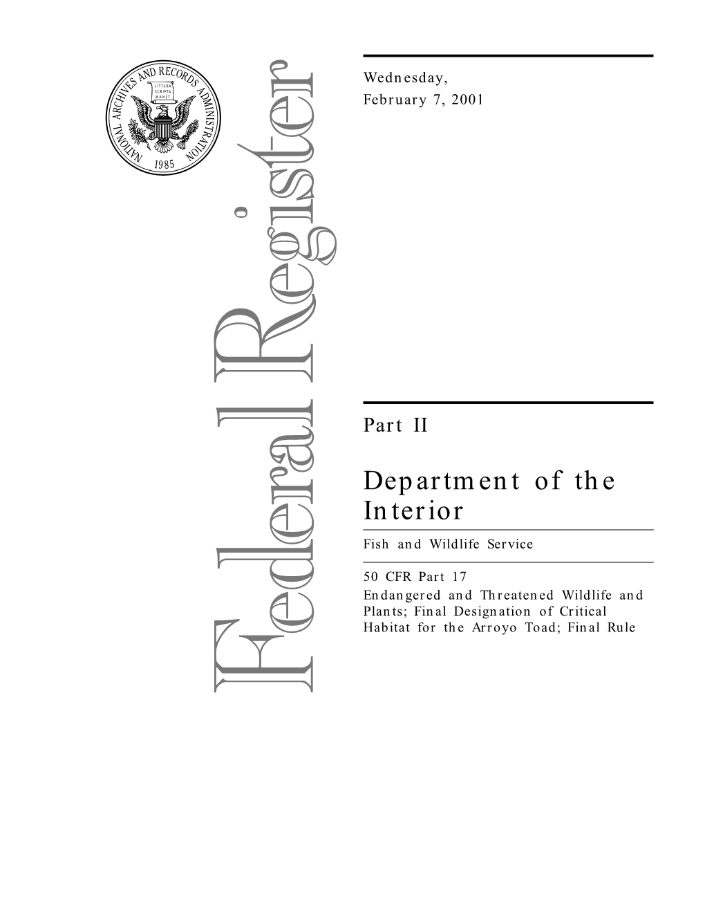 Critical Habitat for the Arroyo Toad; Final Rule