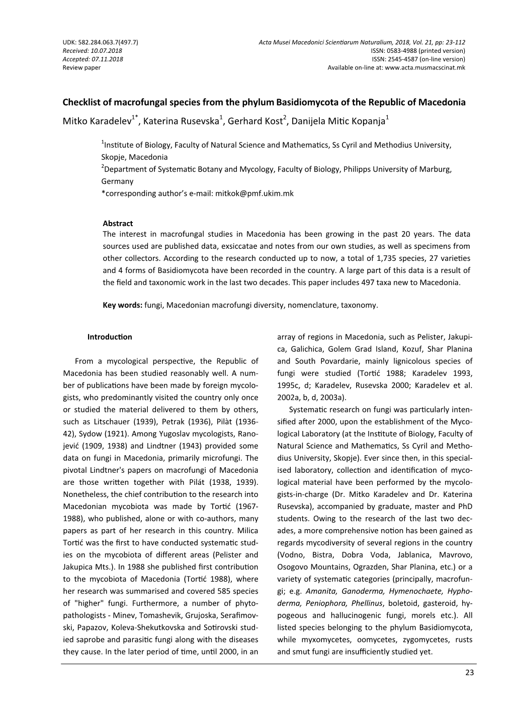 Checklist of Macrofungal Species from the Phylum