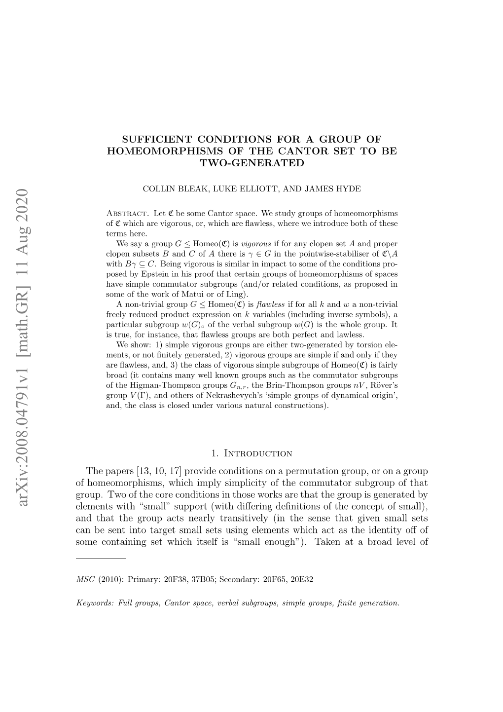 Arxiv:2008.04791V1 [Math.GR] 11 Aug 2020 Oecnann E Hc Tefi Saleog”.Tkna Broad a at Taken Ide the Enough”)