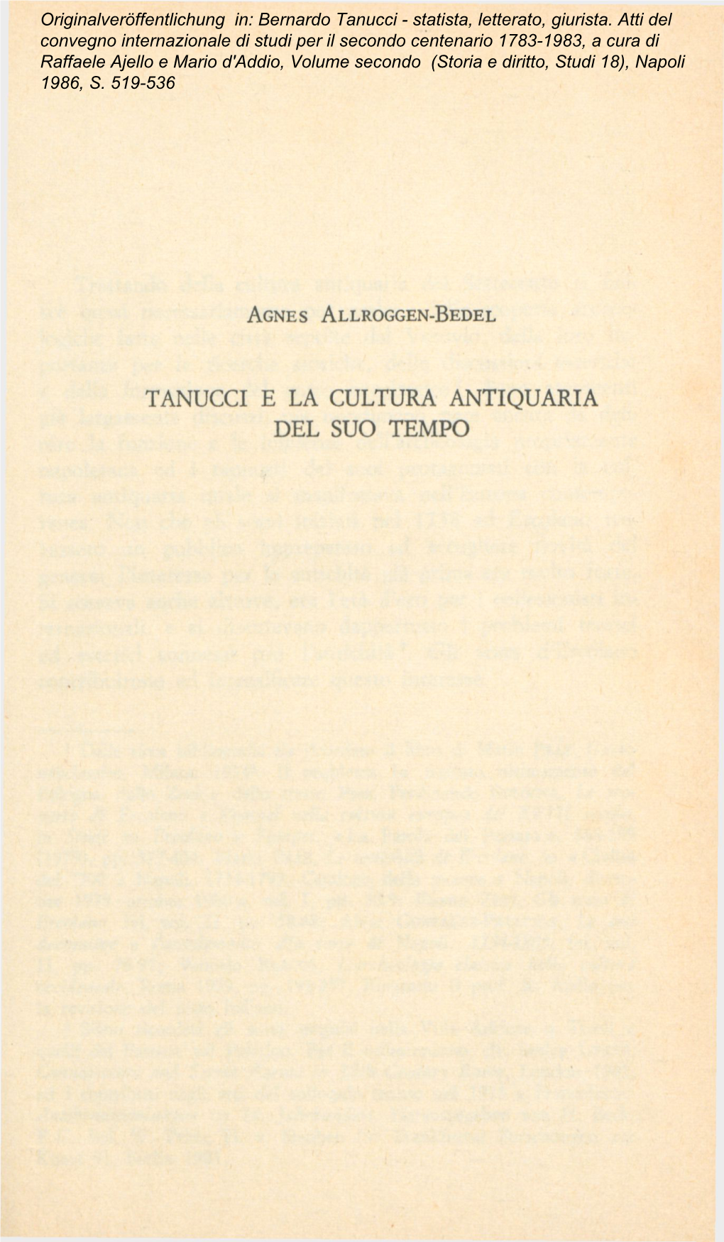 Tanucci E La Cultura Antiquaria Del Suo Tempo