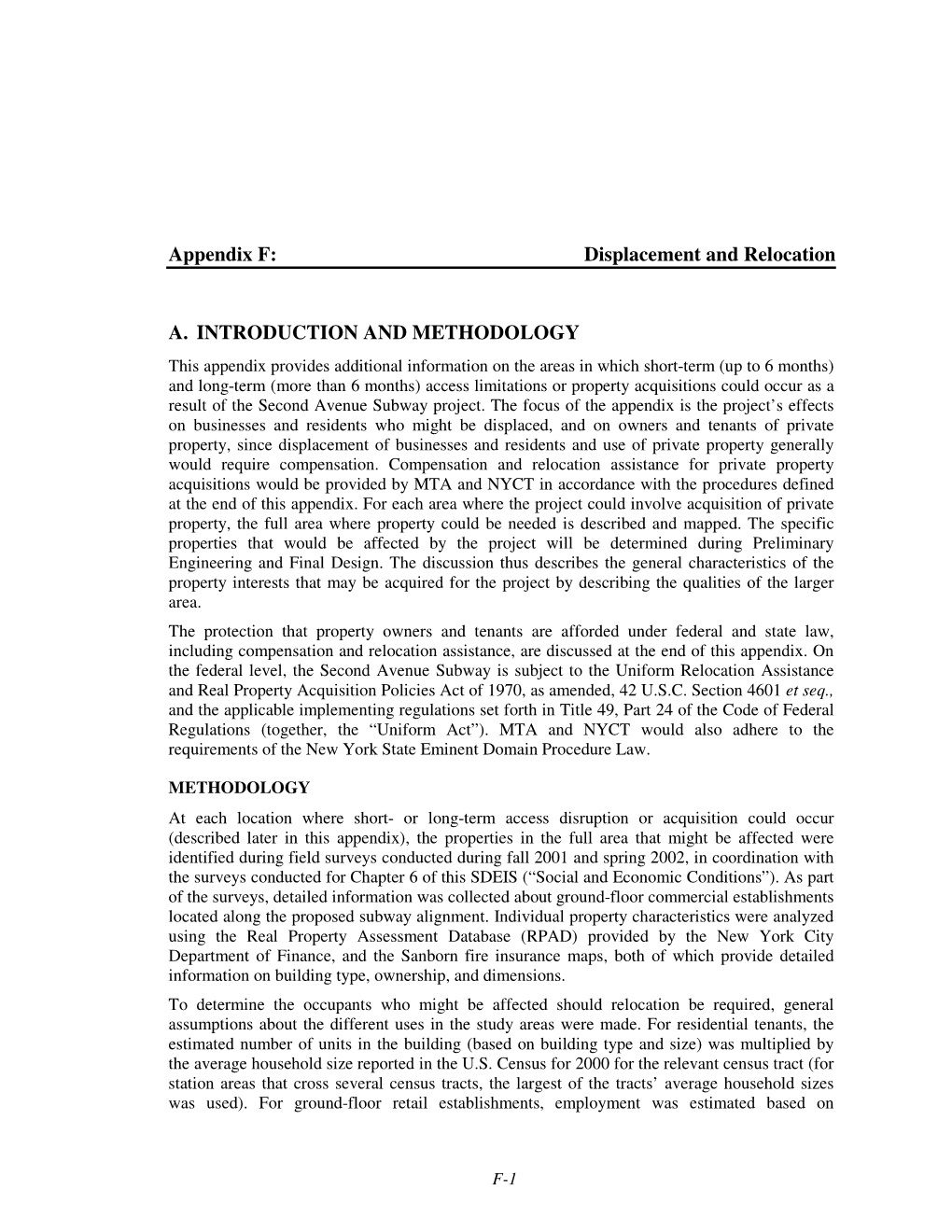 Appendix F: Displacement and Relocation