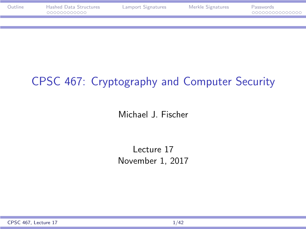Lecture 17 November 1, 2017