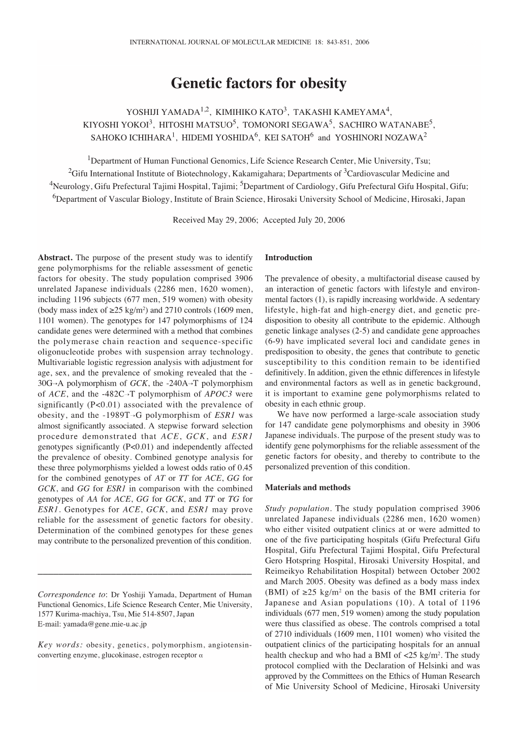 Genetic Factors for Obesity