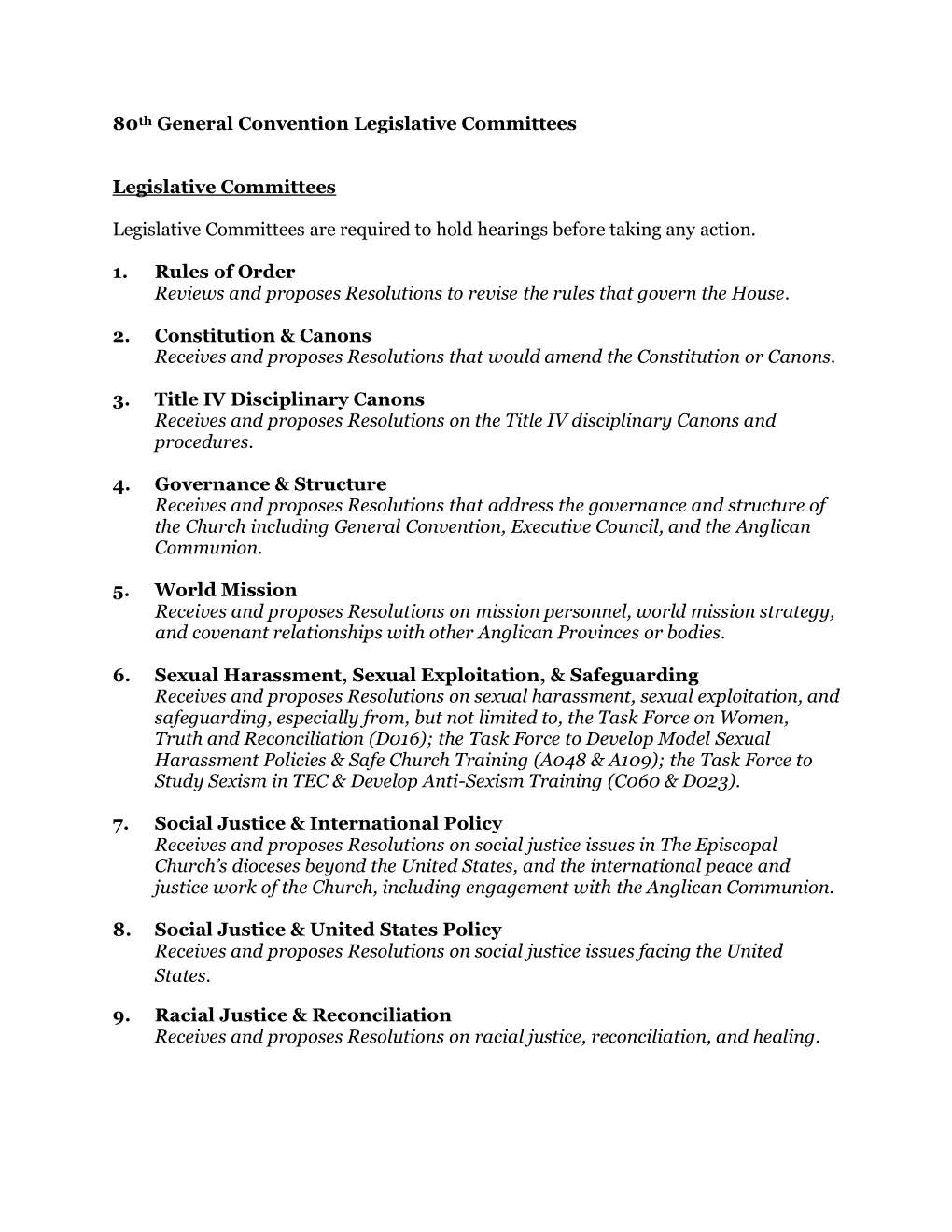 80Th General Convention Legislative Committees