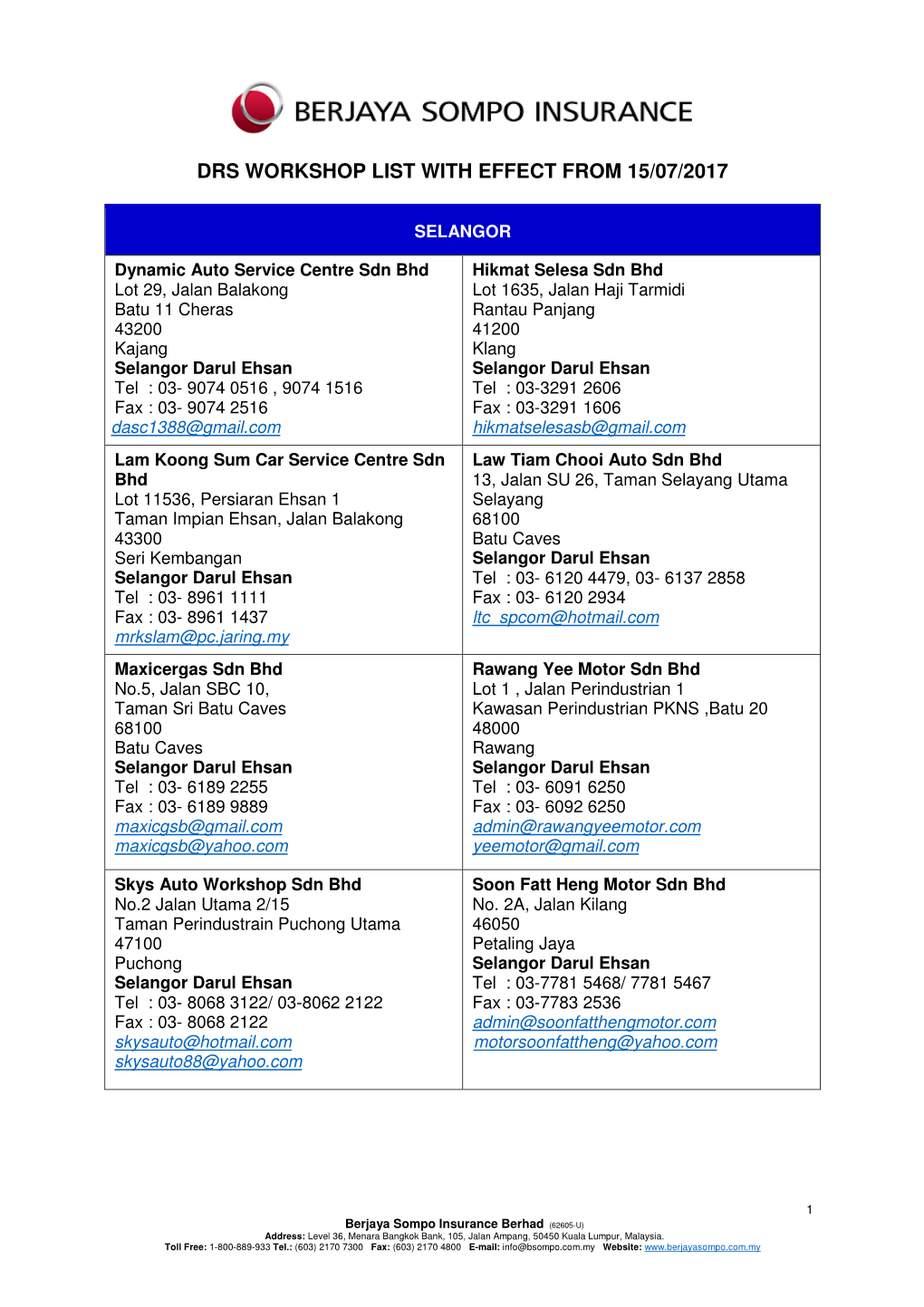 Drs Workshop List with Effect from 15/07/2017