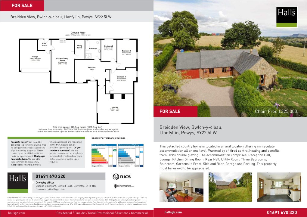 Chain Free £325,000 Breidden View, Bwlch-Y-Cibau, Llanfyllin, Powys