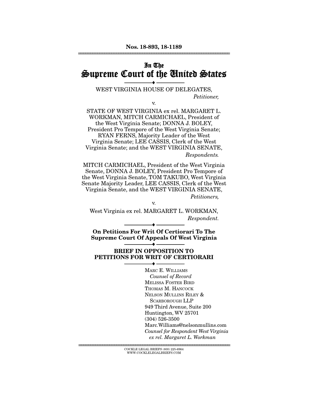 Supreme Court of the United States ------ ------WEST VIRGINIA HOUSE of DELEGATES, Petitioner, V