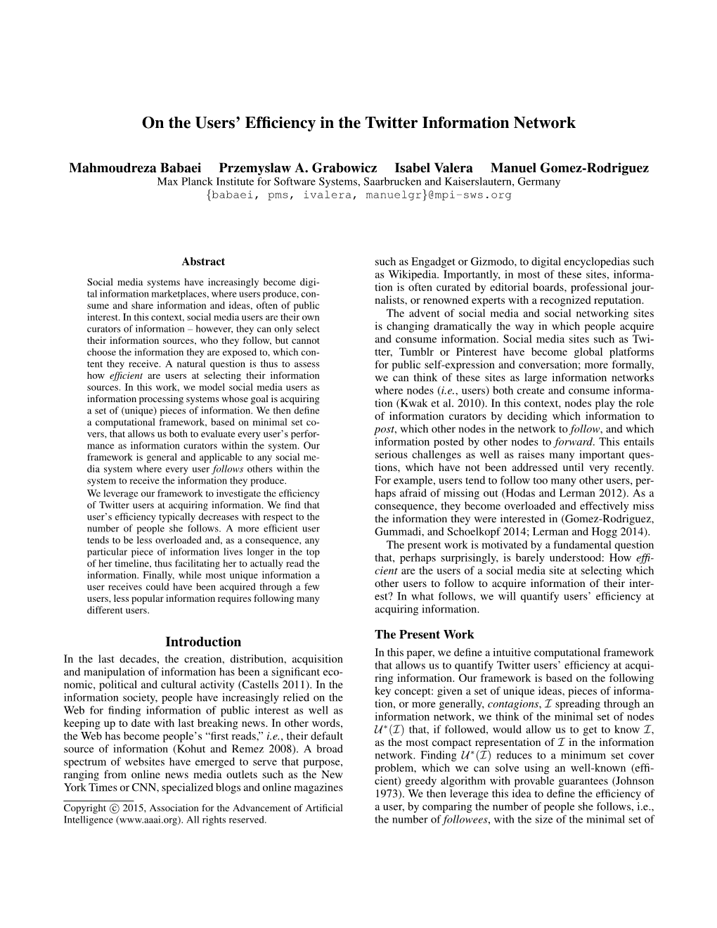 On the Users'{} Efficiency in the Twitter Information Network