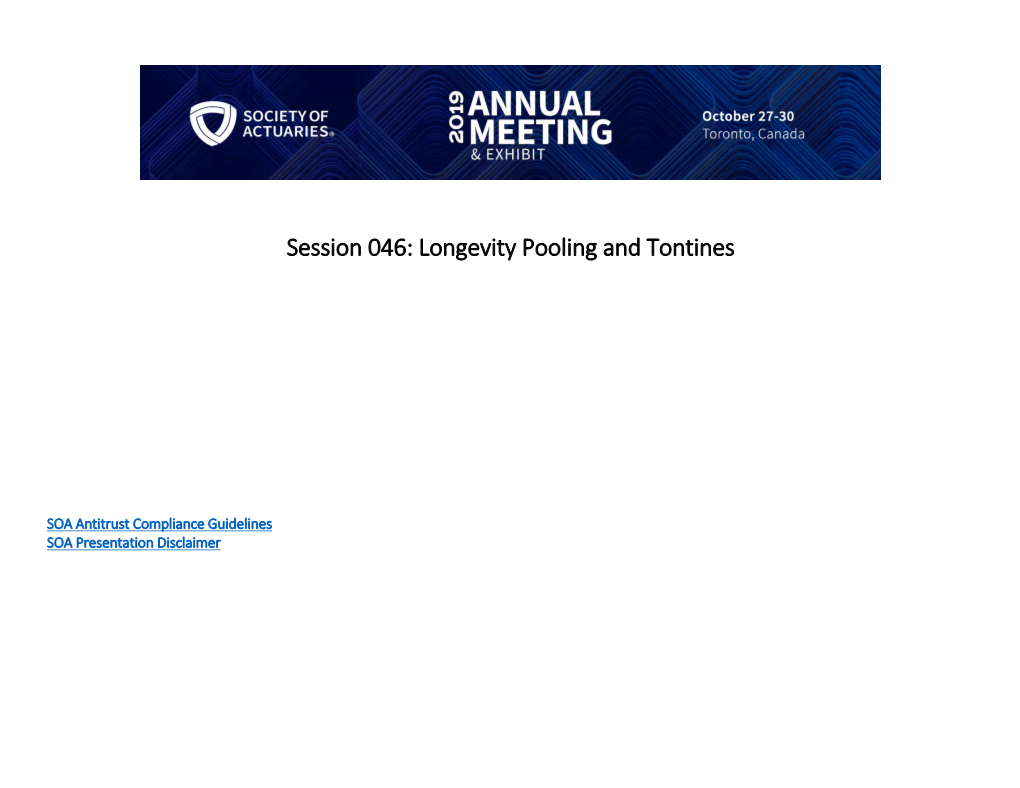 Session 046: Longevity Pooling and Tontines