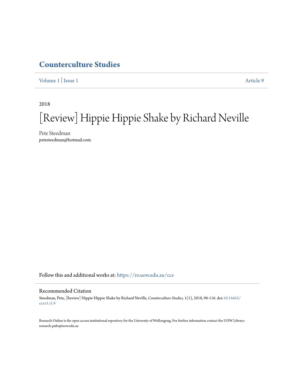 Hippie Hippie Shake by Richard Neville Pete Steedman Petesteedman@Hotmail.Com