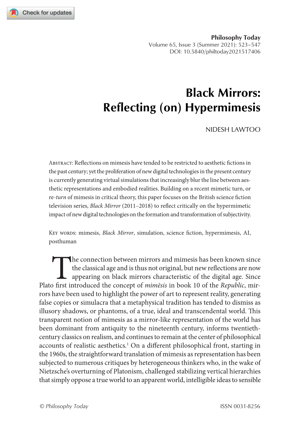 Black Mirrors: Reflecting (On) Hypermimesis