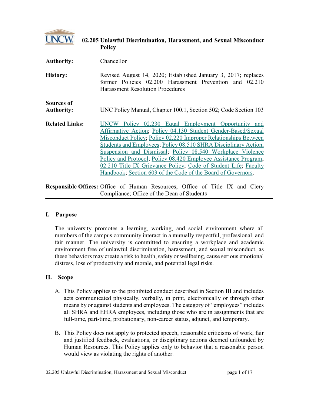 02.205 Unlawful Discrimination, Harassment, and Sexual Misconduct Policy