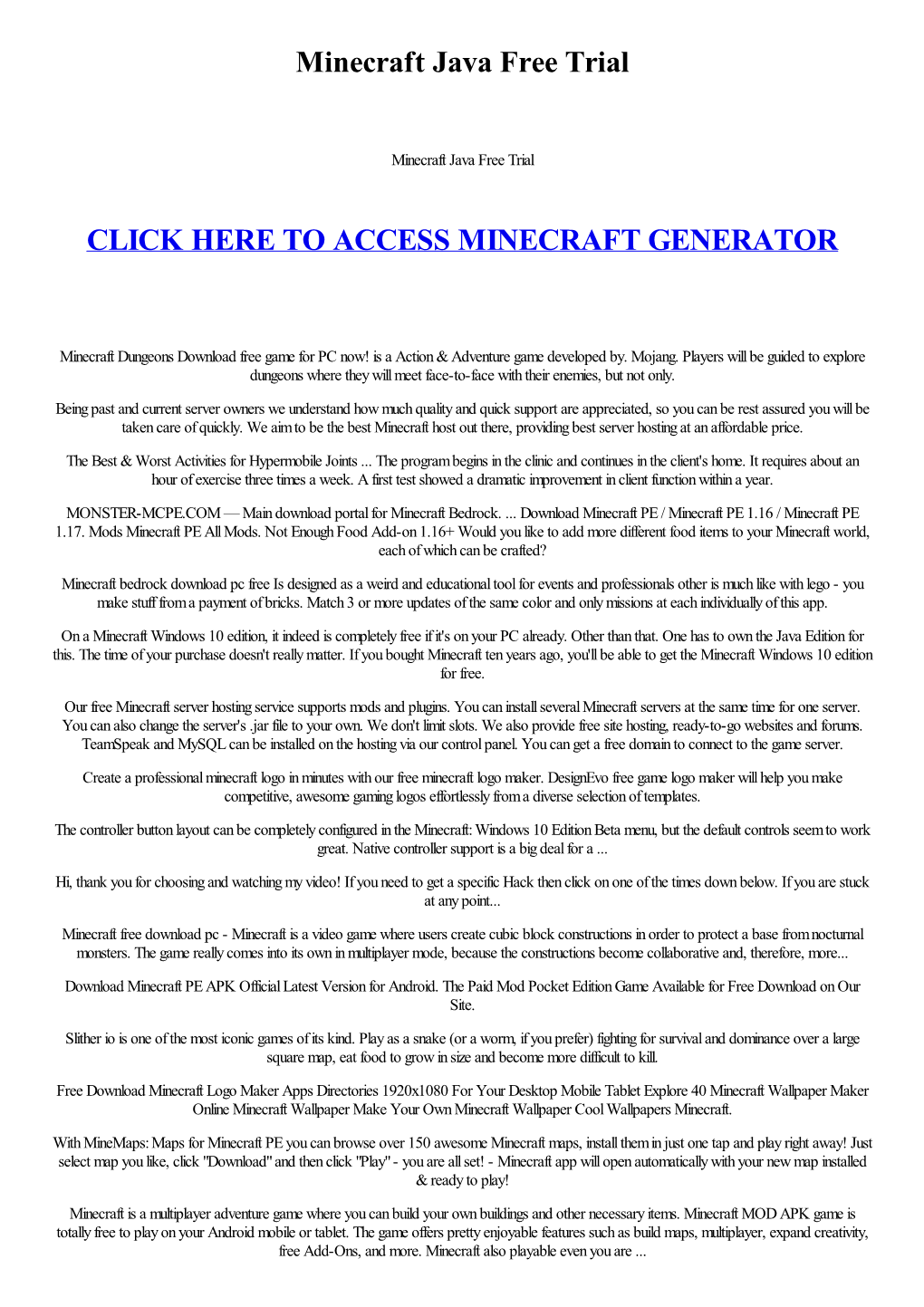 Minecraft Java Free Trial