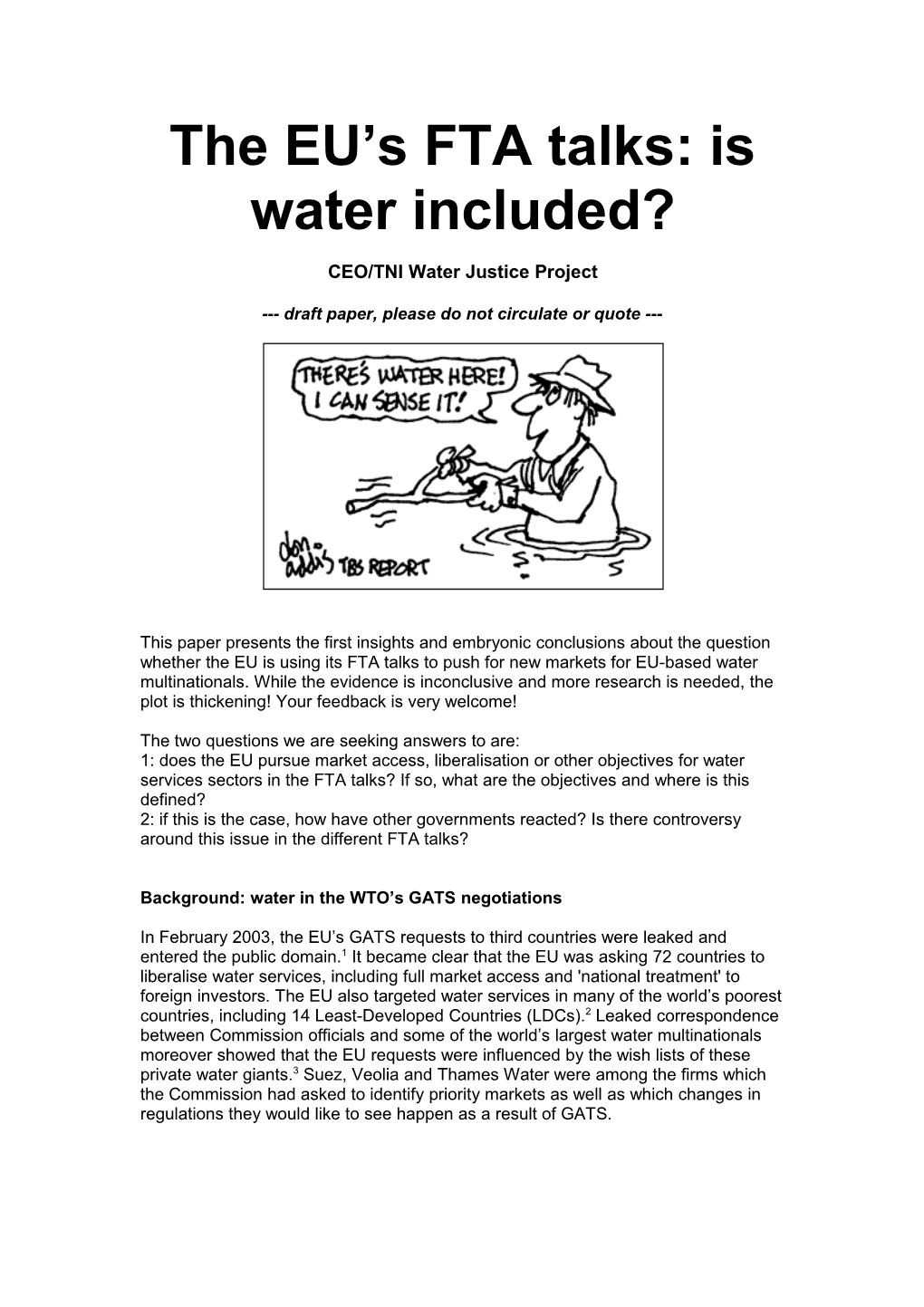 Water Issues in the EU FTA Talks