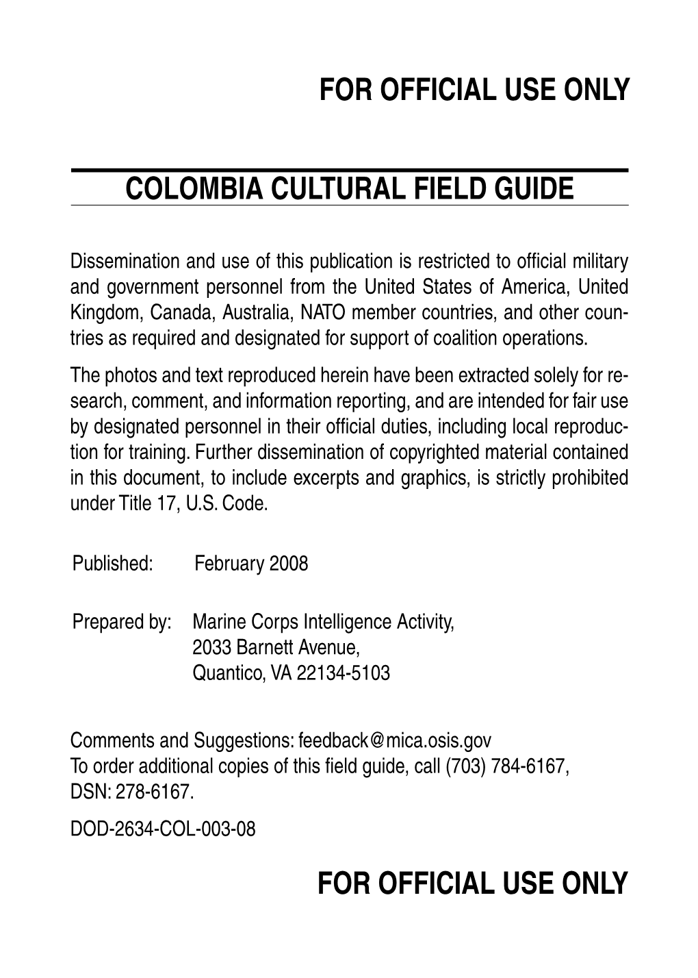 Colombia CULTURAL FIELD GUIDE