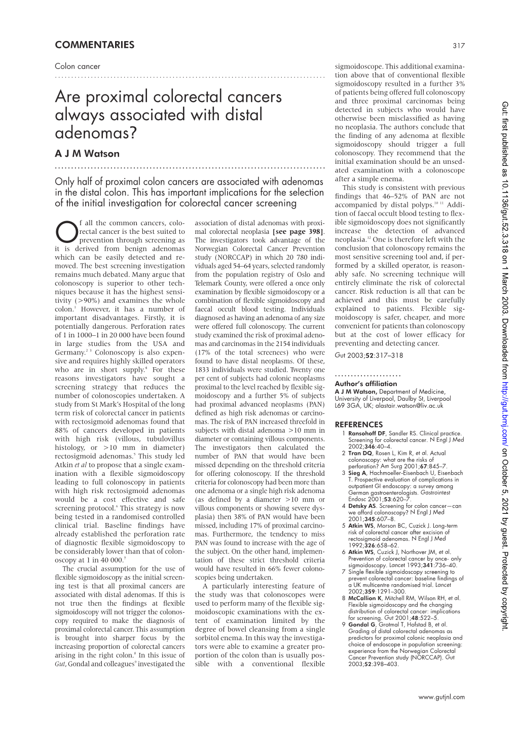 Are Proximal Colorectal Cancers Always Associated with Distal