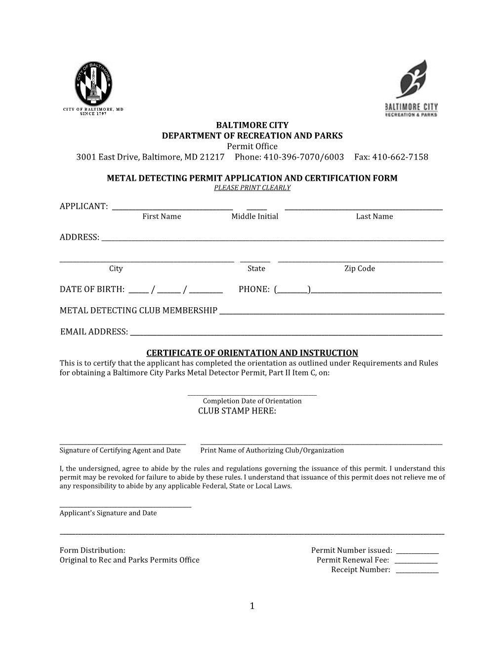 Download the Baltimore City Metal Detecting Permit Application 2016