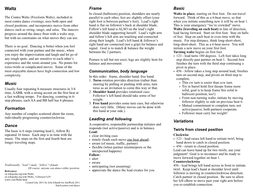 Music Formation Dance Frame Leading and Following Basic