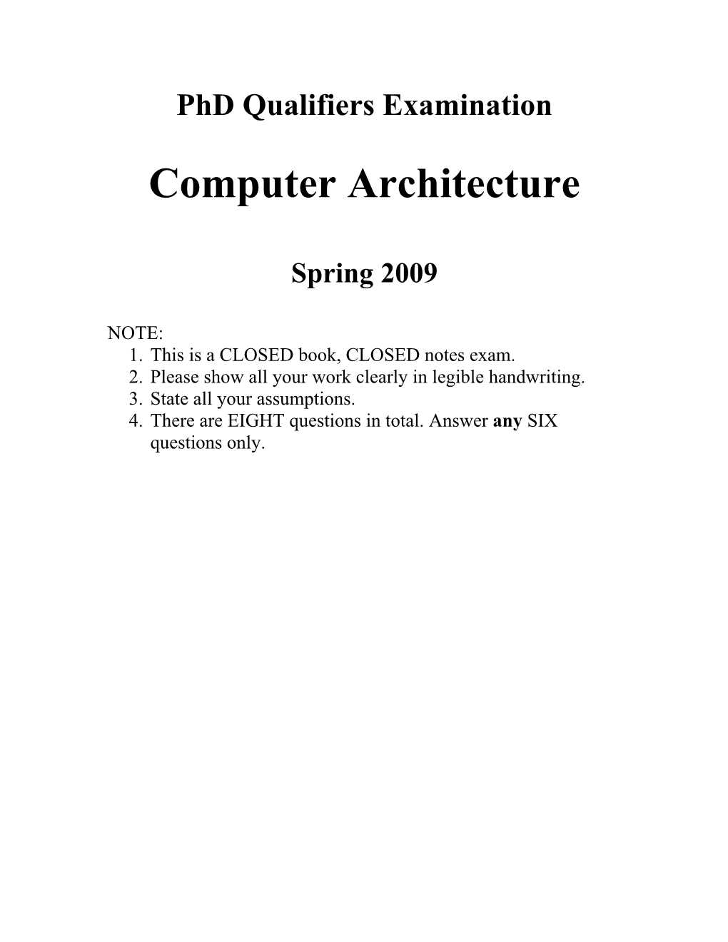 Computer Architecture Sample Questions