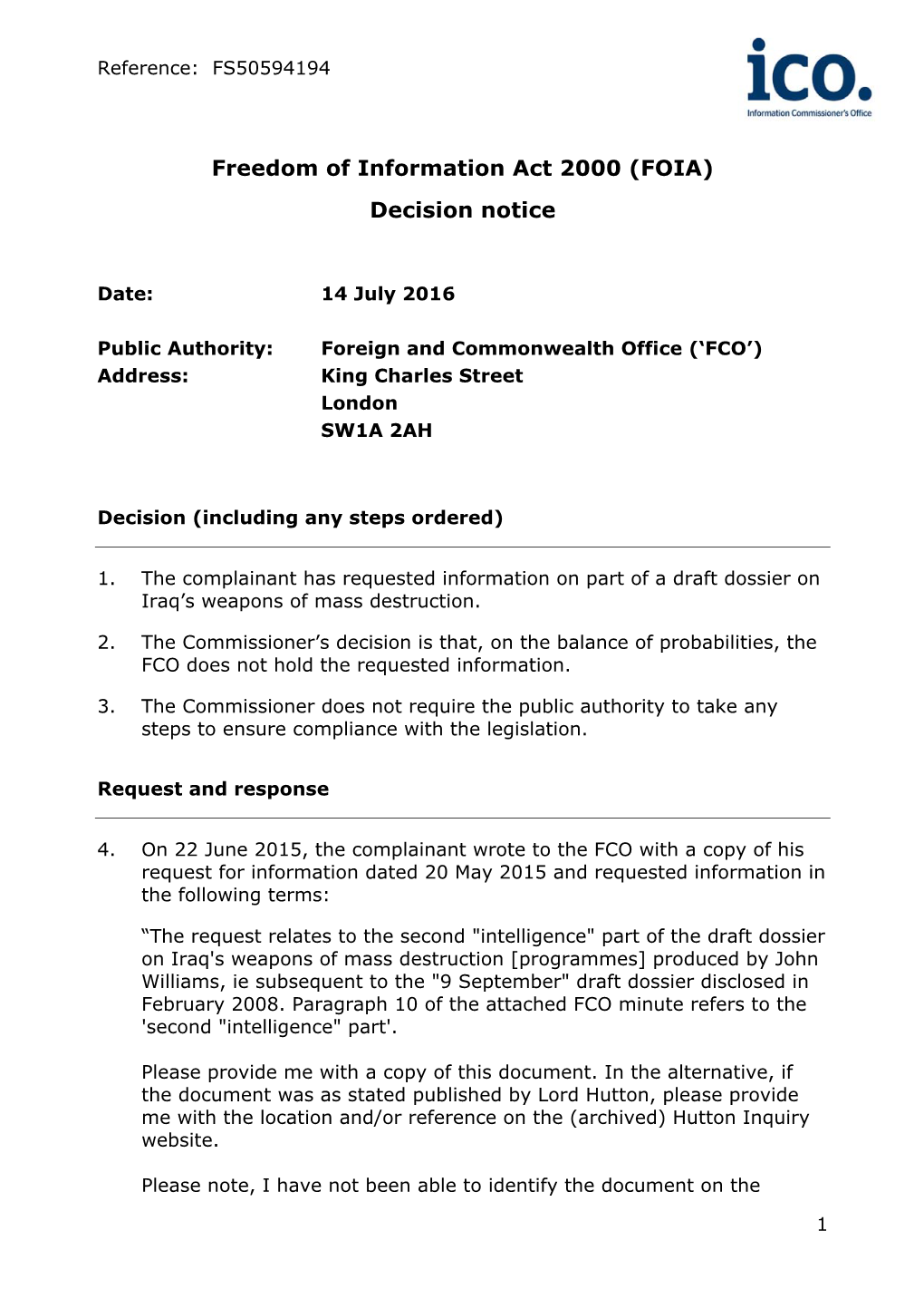 Freedom of Information Act 2000 (FOIA) Decision Notice