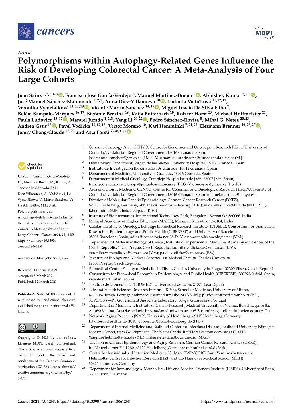 Polymorphisms Within Autophagy-Related Genes Inﬂuence the Risk of Developing Colorectal Cancer: a Meta-Analysis of Four Large Cohorts