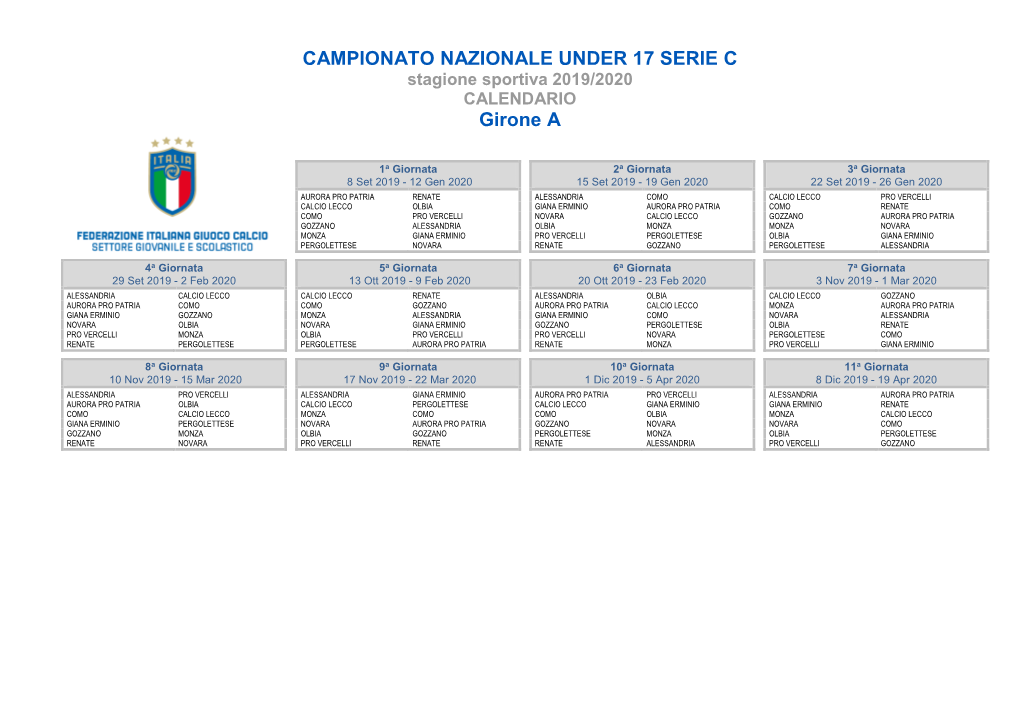 CAMPIONATO NAZIONALE UNDER 17 SERIE C Girone A