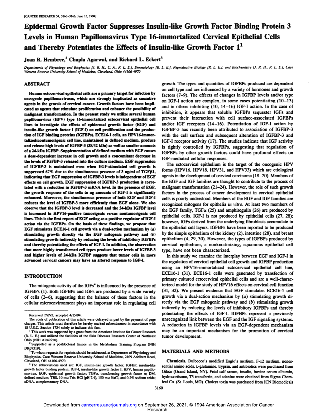 Epidermal Growth Factor Suppresses Insulin-Like Growth Factor Binding