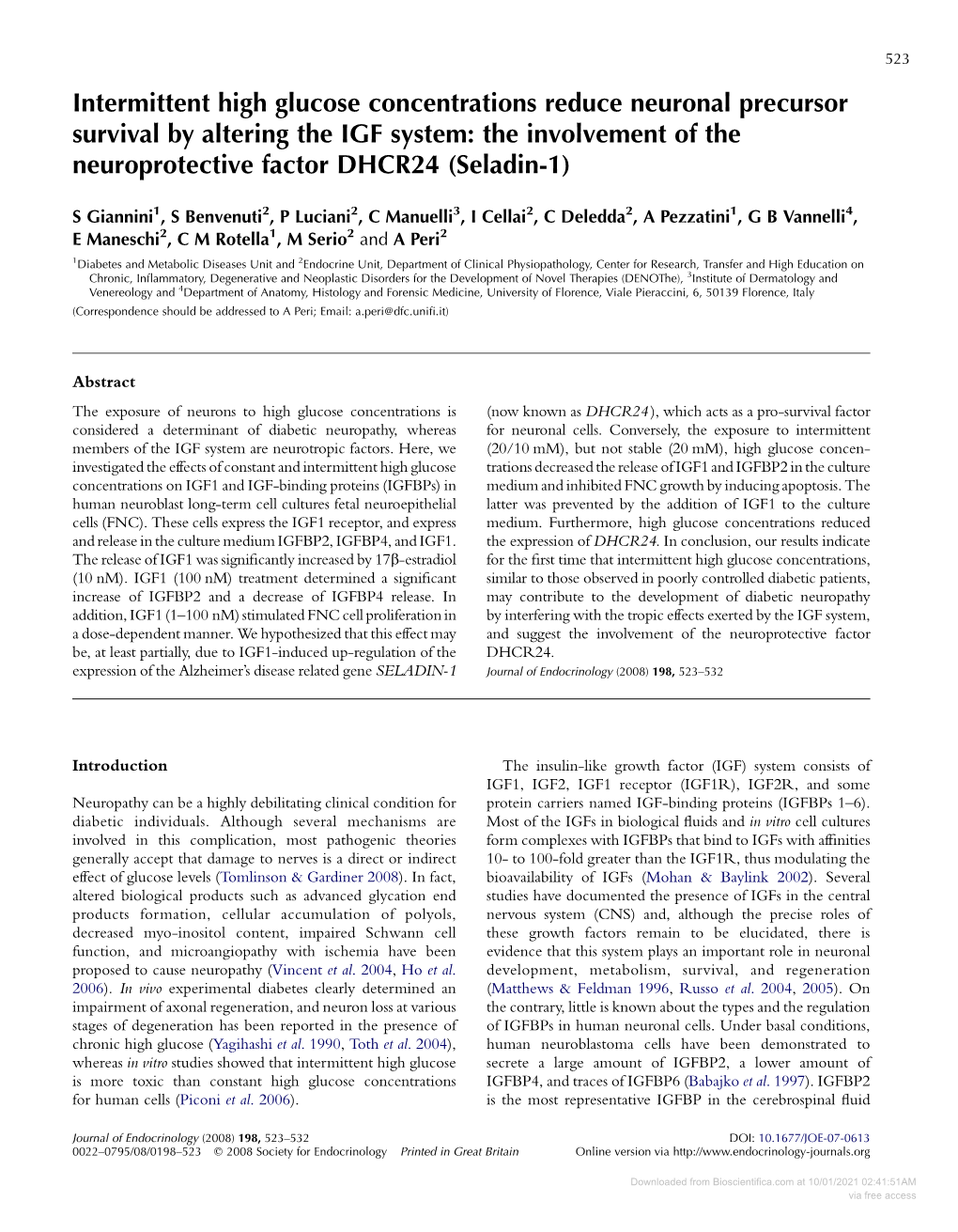 Intermittent High Glucose Concentrations Reduce Neuronal Precursor