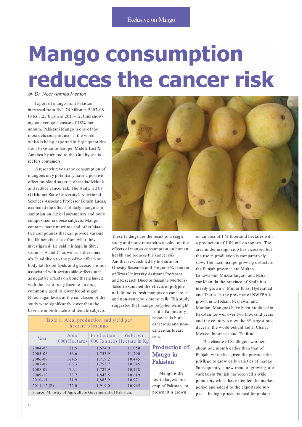 Mango Consumption Reduces the Cancer Risk by Dr