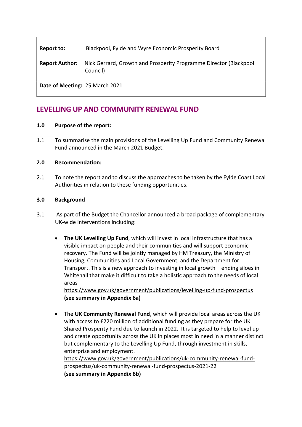 Levelling up and Community Renewal Fund Pdf 233 Kb