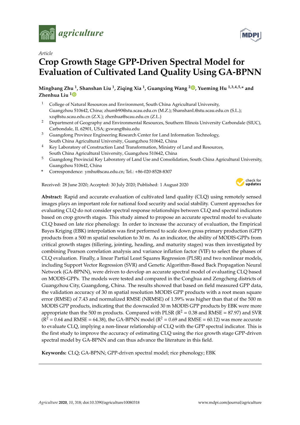 Crop Growth Stage GPP-Driven Spectral Model for Evaluation of Cultivated Land Quality Using GA-BPNN