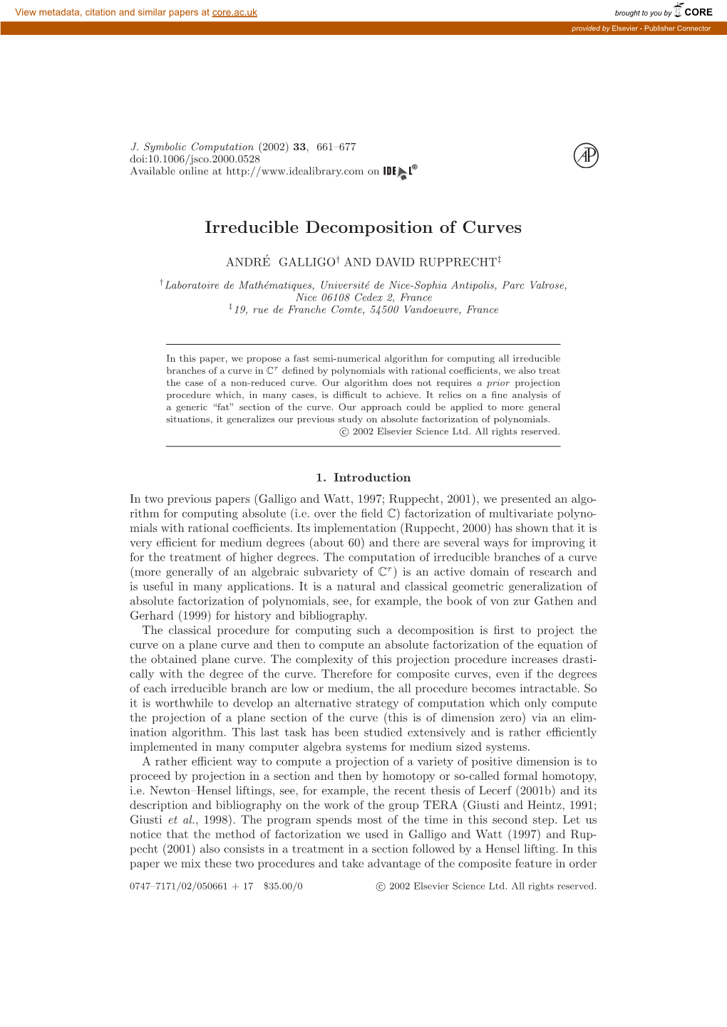 Irreducible Decomposition of Curves