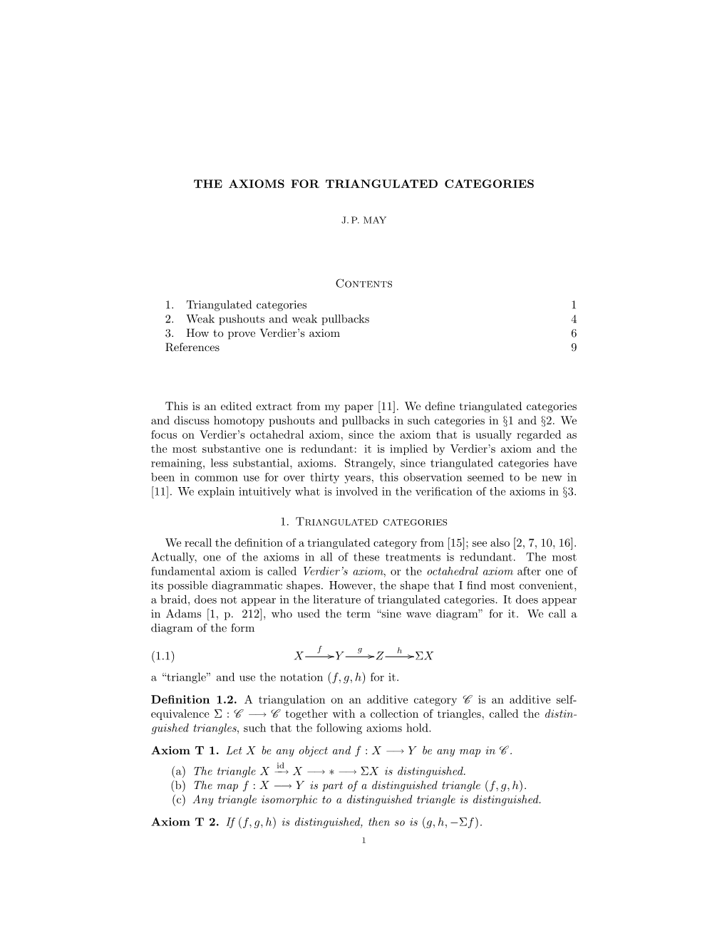 The Axioms for Triangulated Categories