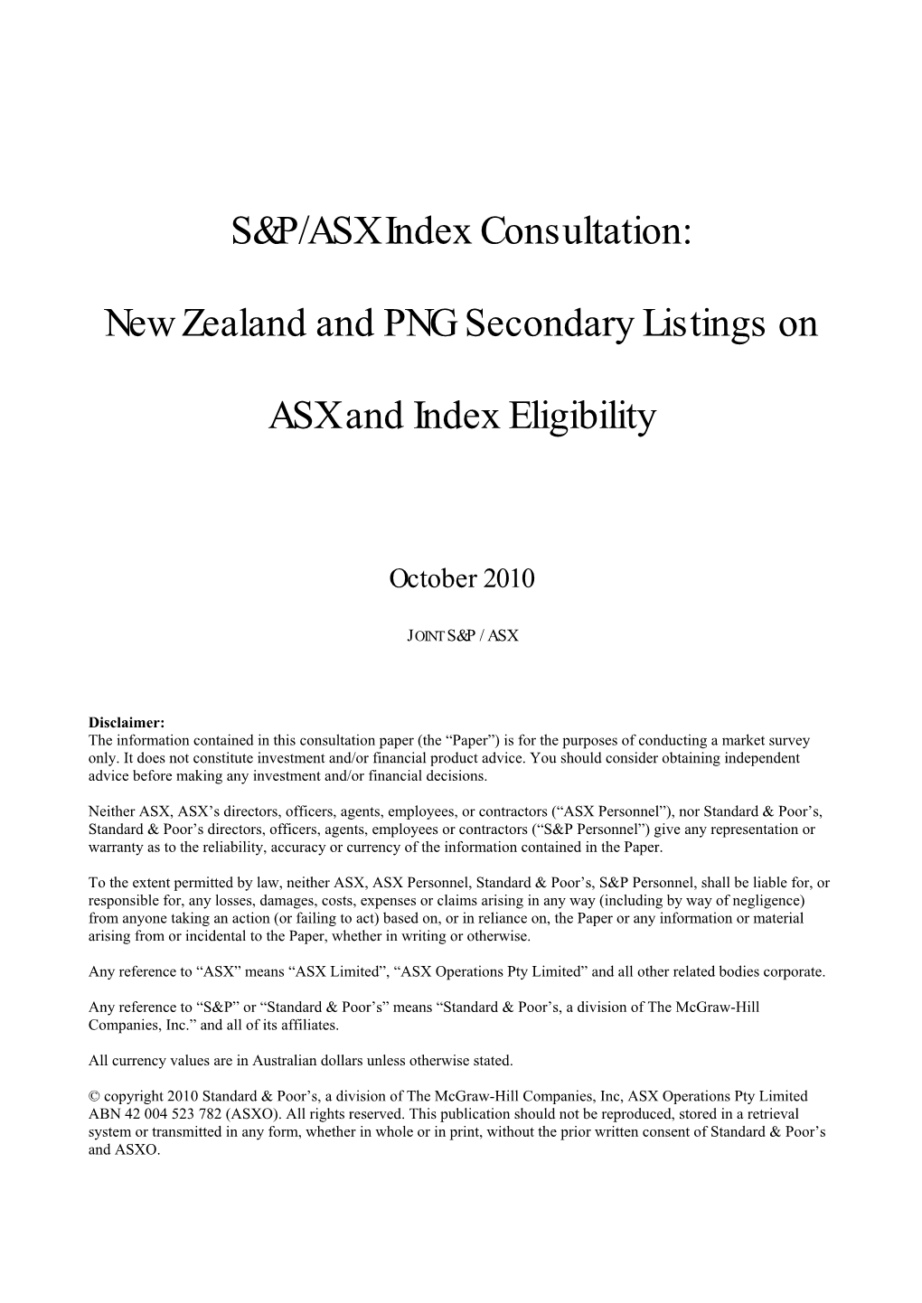 S&P/ASX Index Consultation