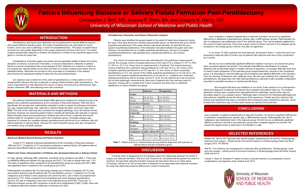 Factors Influencing Sialocele Or Salivary Fistula Formation Post-Parotidectomy Christopher J