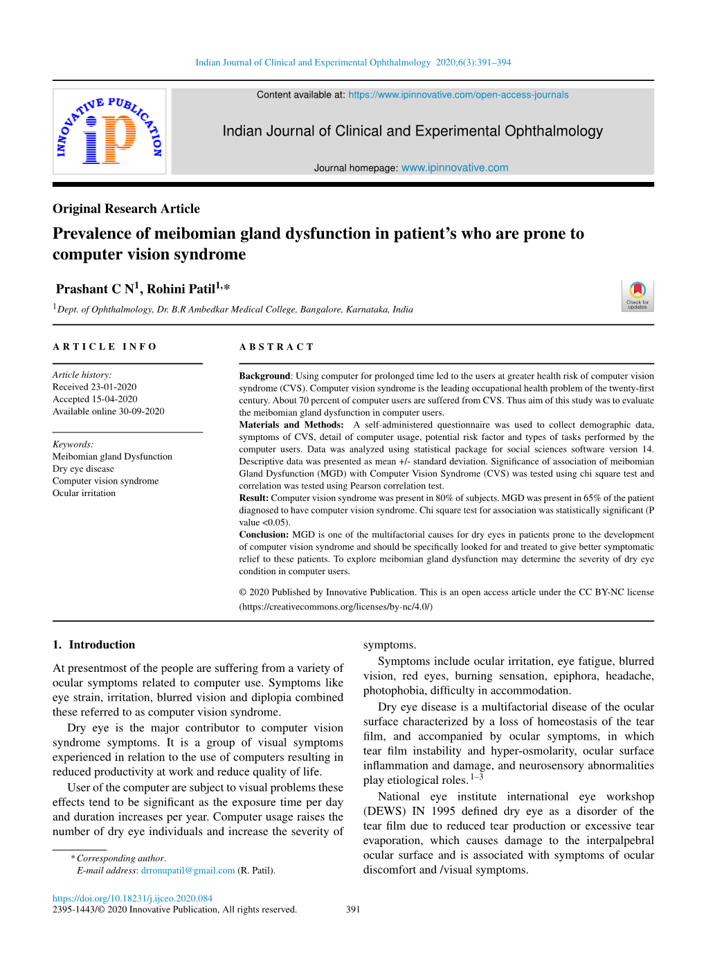 Prevalence of Meibomian Gland Dysfunction in Patient's Who Are