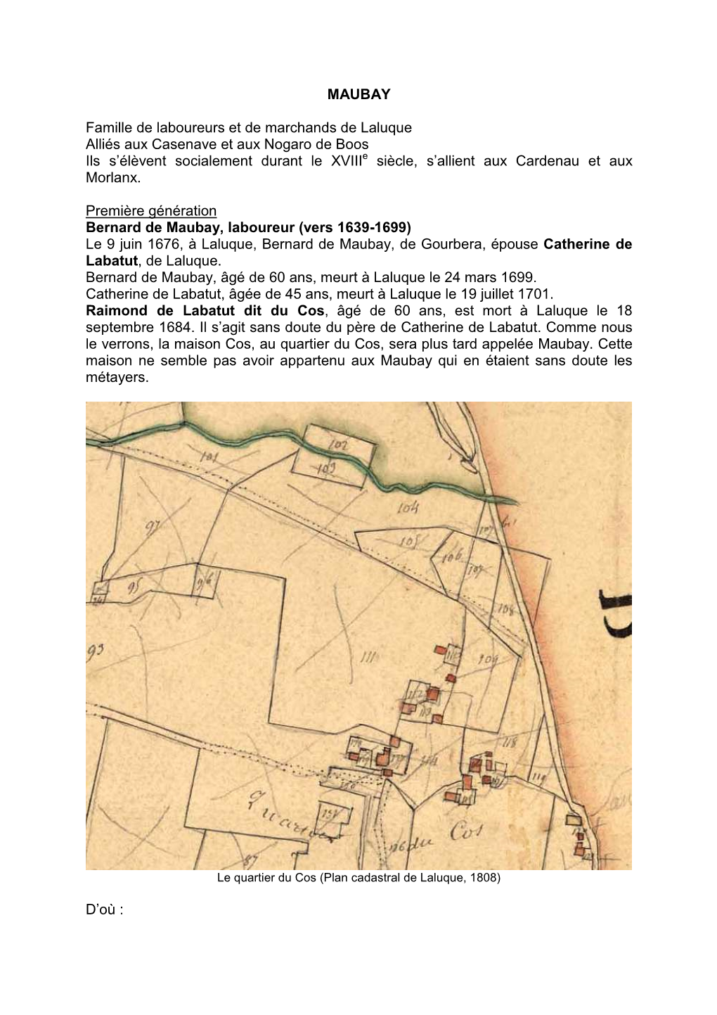 MAUBAY Famille De Laboureurs Et De Marchands De Laluque Alliés Aux