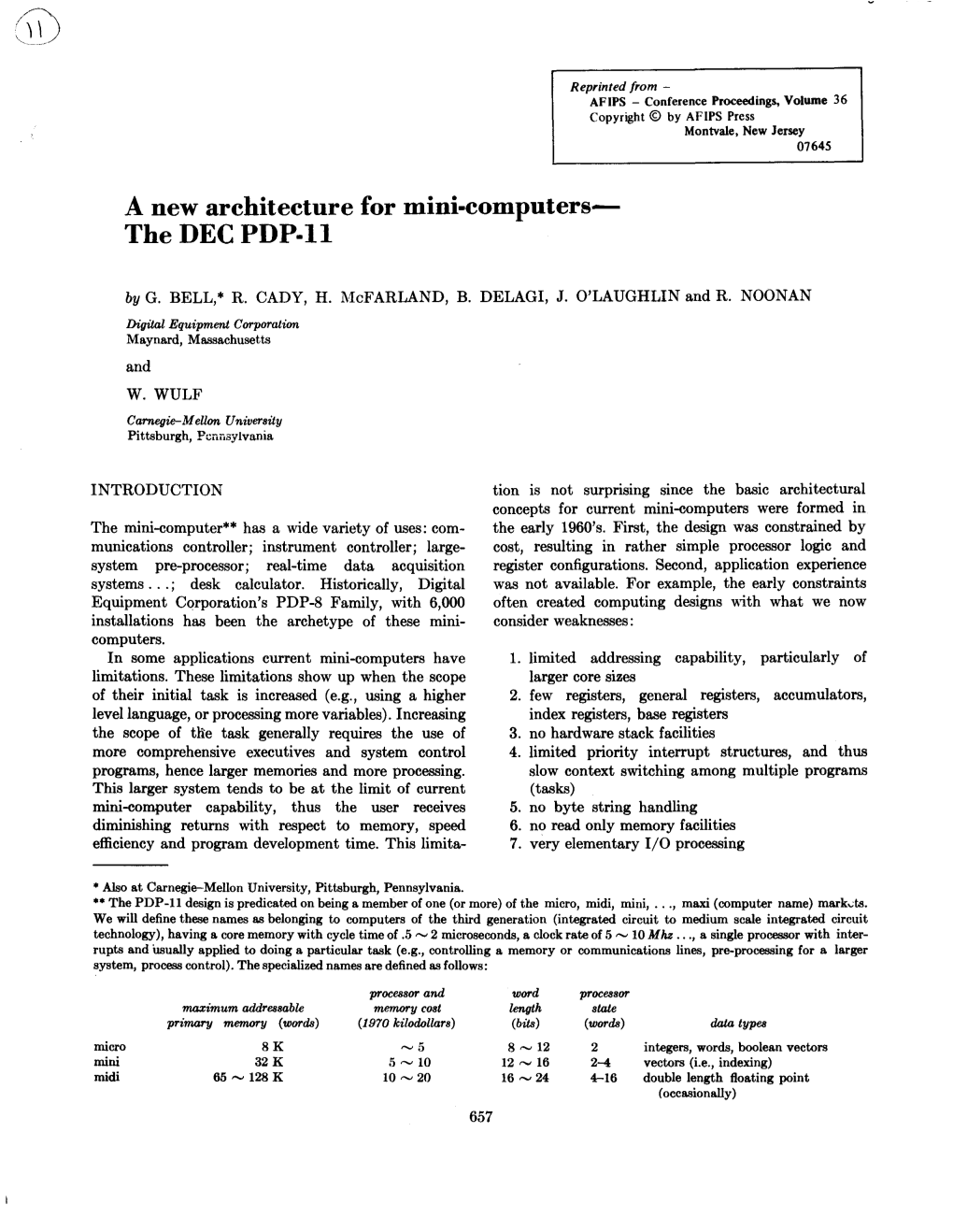 A New Architecture for Mini-Computers -- the DEC PDP-11