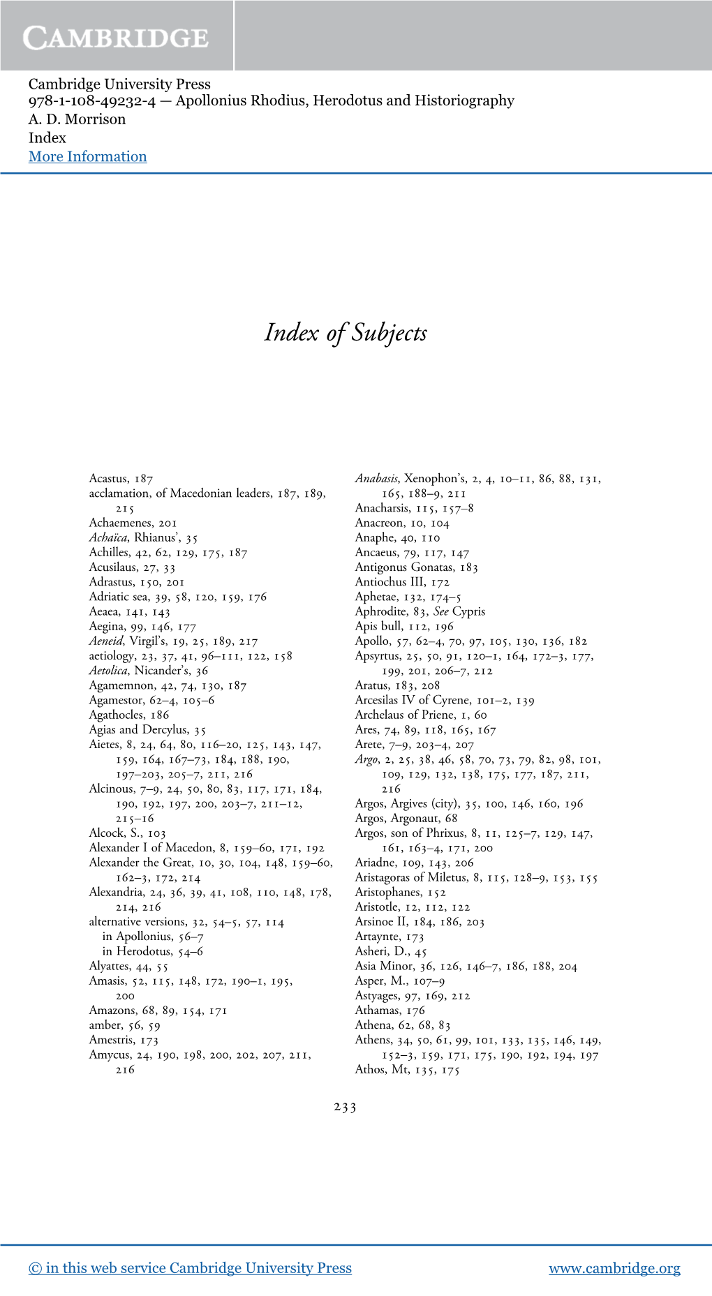 Index of Subjects