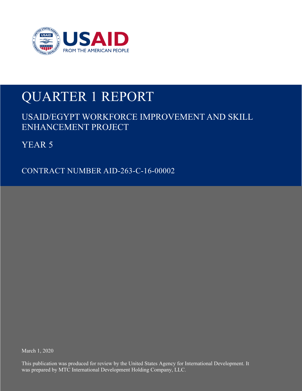Quarter 1 Report: USAID/Egypt Workforce Improvement and Skill