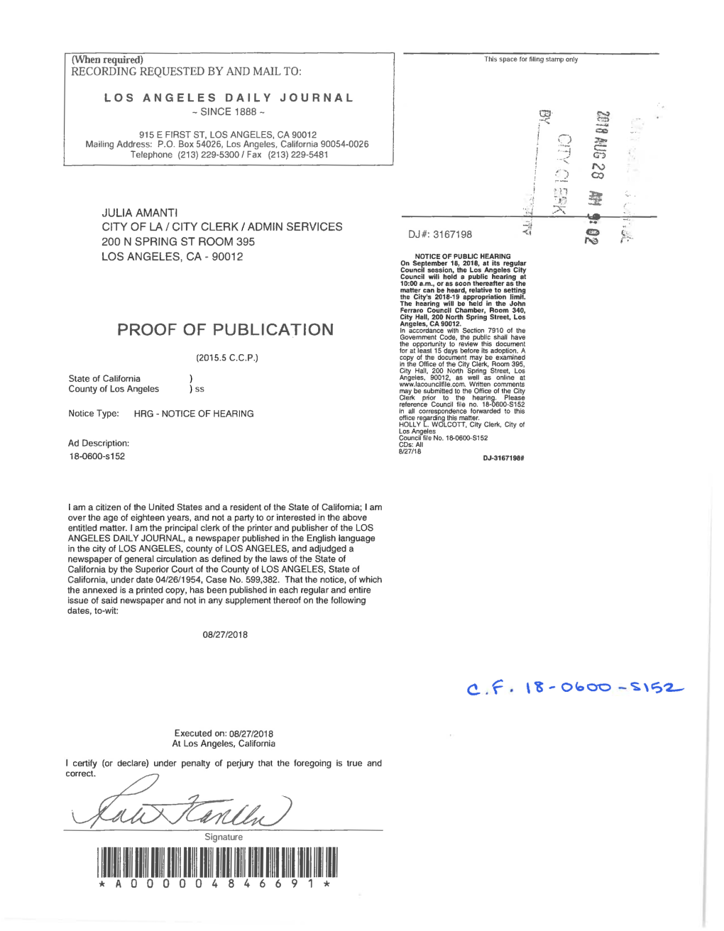 O PROOF of PUBLICATION