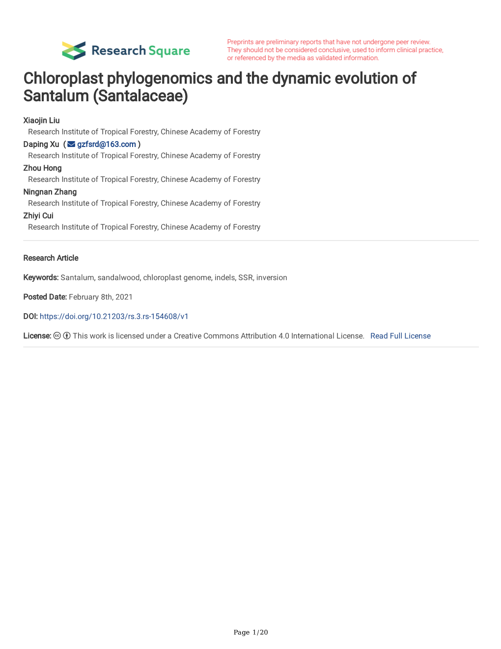 Chloroplast Phylogenomics and the Dynamic Evolution of Santalum (Santalaceae)
