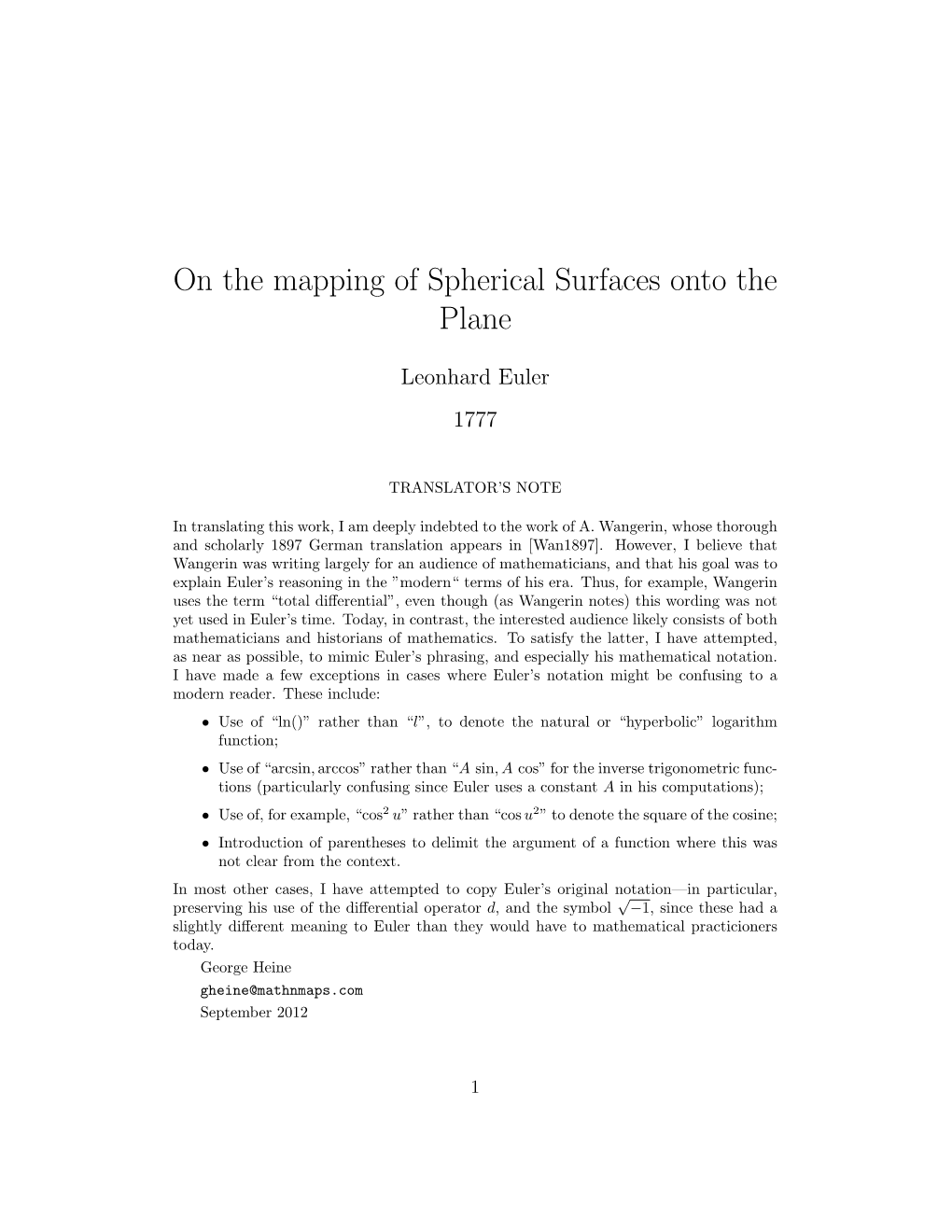 On the Mapping of Spherical Surfaces Onto the Plane