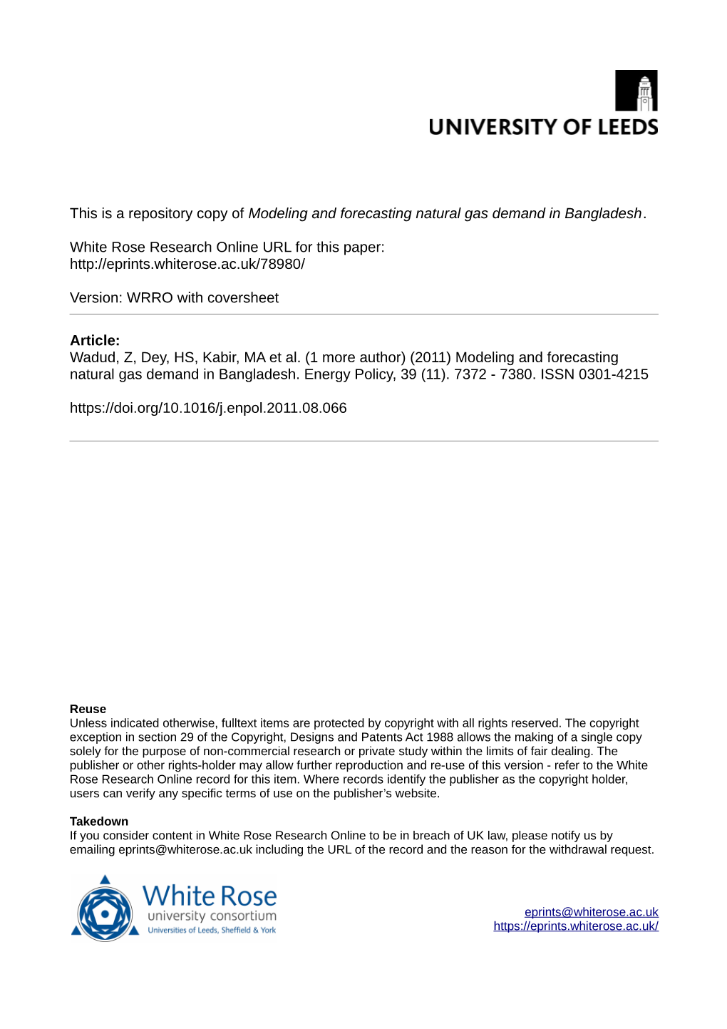 Modeling and Forecasting Natural Gas Demand in Bangladesh