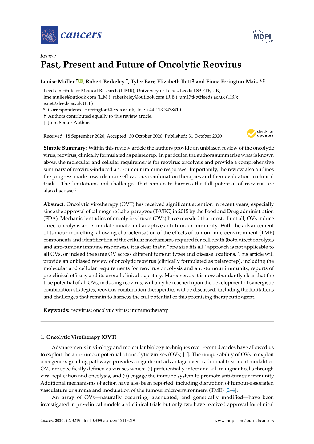 Past, Present and Future of Oncolytic Reovirus